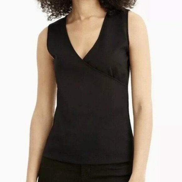 J.CREW 365 Sleeveless Top Medium Crossover Front Stretch Ponte Knit Black Shell - Picture 1 of 9